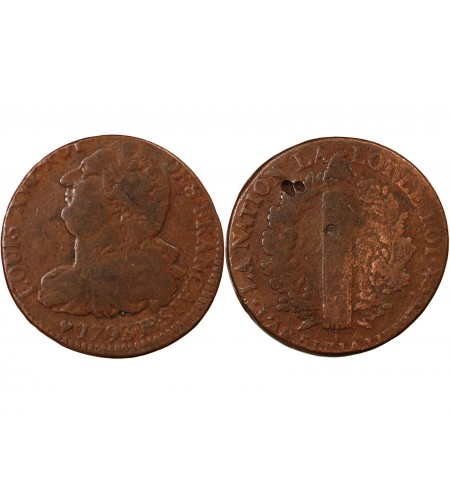 LOUIS XVI, CONSTITUTION - 2 SOLS AU FAISCEAU 1793 BB STRASBOURG