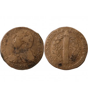 LOUIS XVI, CONSTITUTION - 2 SOLS AU FAISCEAU 1791 A PARIS 2