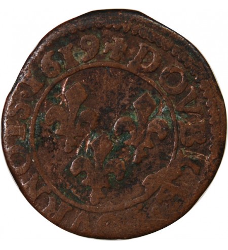 LOUIS XIII - DOUBLE TOURNOIS 1619 G POITIERS