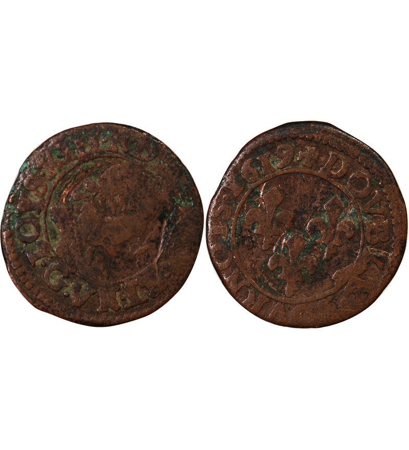 LOUIS XIII - DOUBLE TOURNOIS 1619 G POITIERS