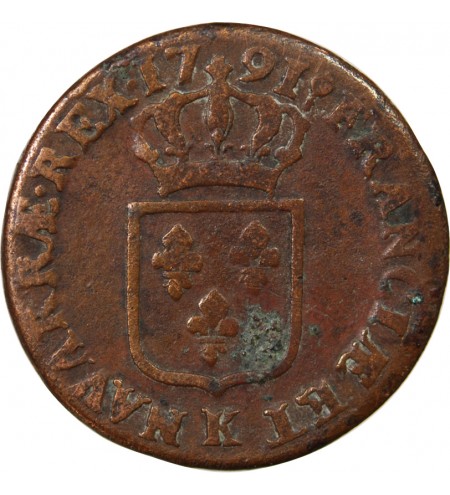 LOUIS XVI - SOL A L'ECU 1791 K BORDEAUX