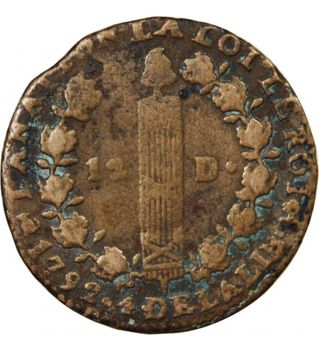 LOUIS XVI, CONSTITUTION - 12 DENIERS 1792 T NANTES
