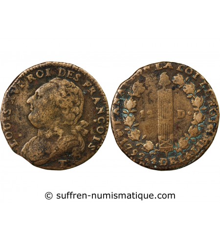 LOUIS XVI, CONSTITUTION - 12 DENIERS 1792 T NANTES