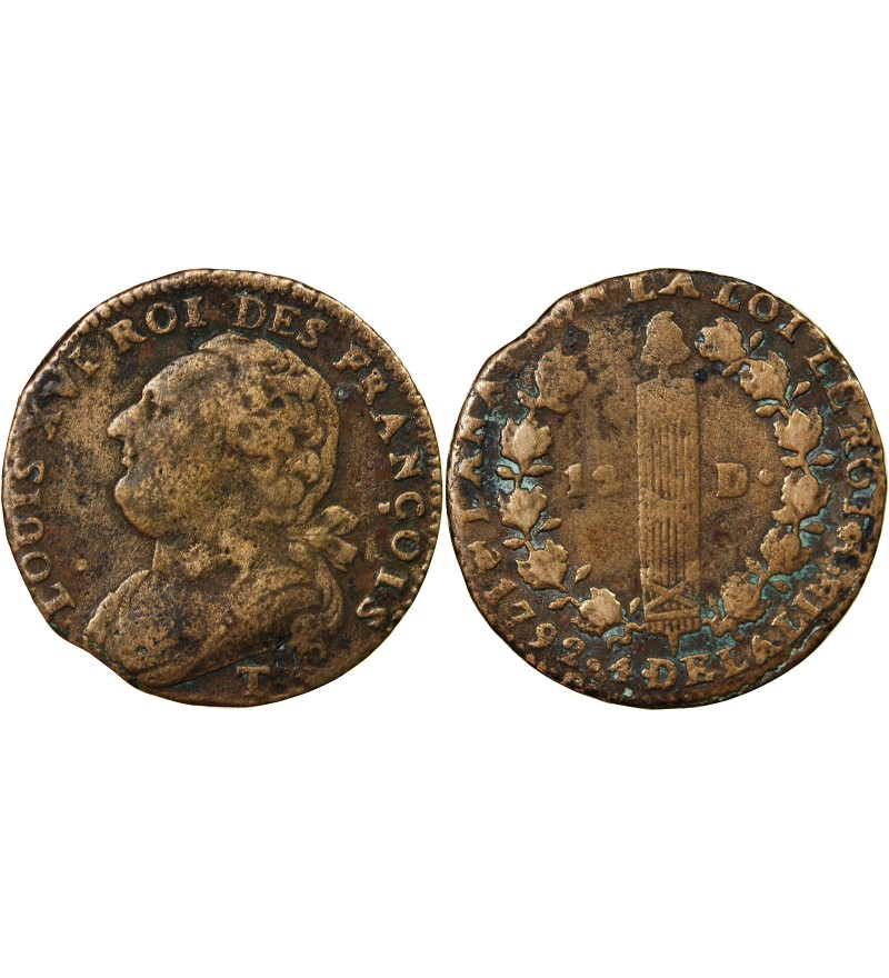LOUIS XVI, CONSTITUTION - 12 DENIERS 1792 T NANTES