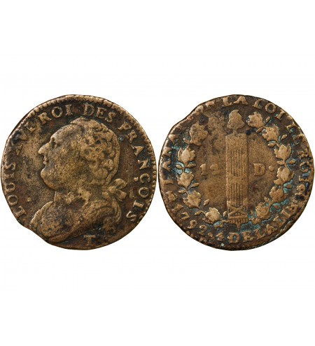 LOUIS XVI, CONSTITUTION - 12 DENIERS 1792 T NANTES