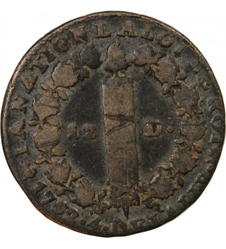 LOUIS XVI, CONSTITUTION - 12 DENIERS 1792 T NANTES