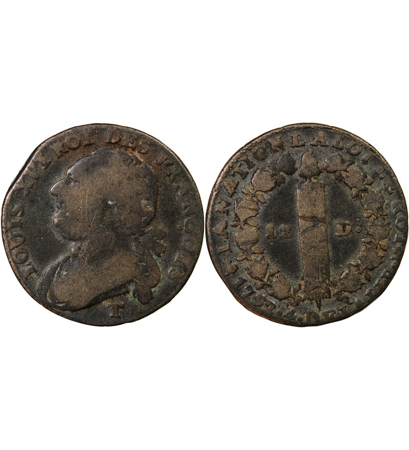 LOUIS XVI, CONSTITUTION - 12 DENIERS 1792 T NANTES