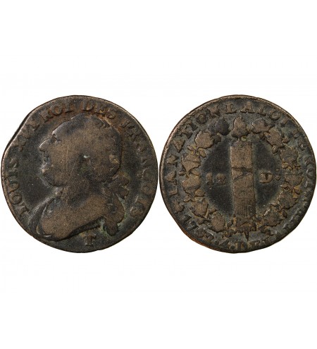 LOUIS XVI, CONSTITUTION - 12 DENIERS 1792 T NANTES