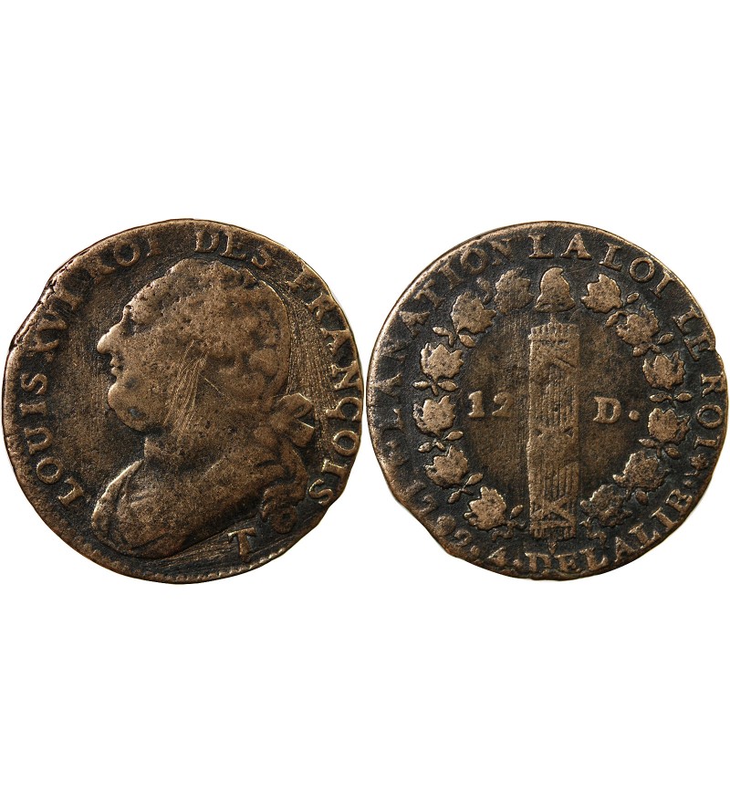 LOUIS XVI, CONSTITUTION - 12 DENIERS 1792 T° SAUMUR