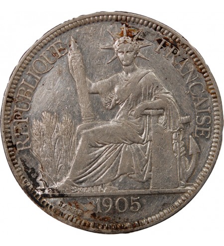 INDOCHINE FRANCAISE - PIASTRE DE COMMERCE ARGENT 1905 A PARIS