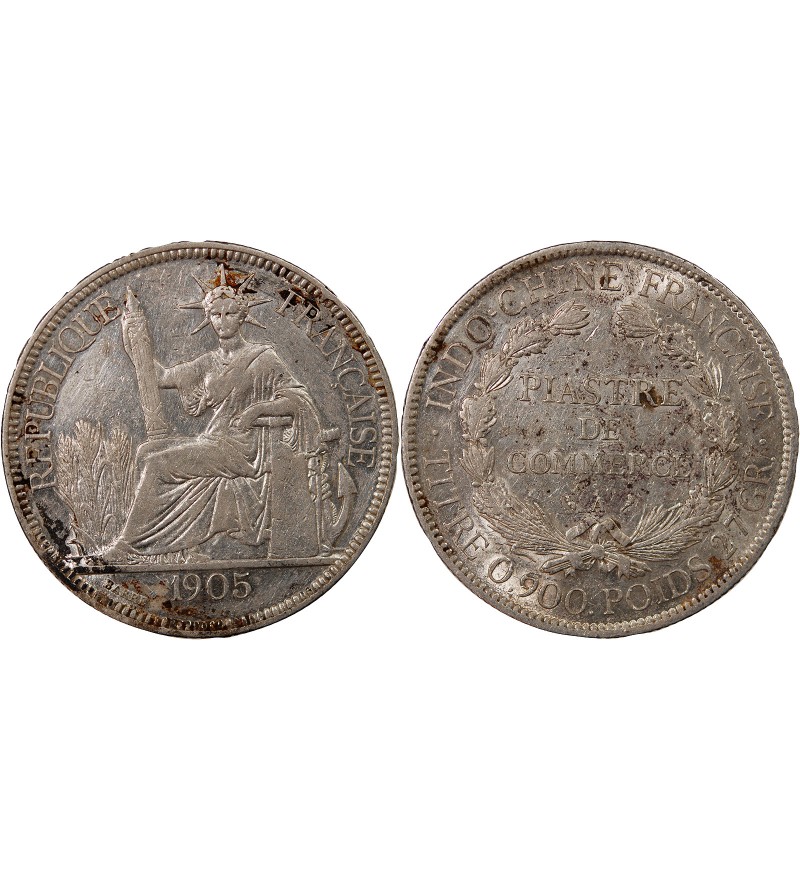 INDOCHINE FRANCAISE - PIASTRE DE COMMERCE ARGENT 1905 A PARIS