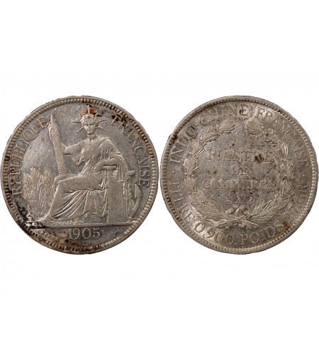INDOCHINE FRANCAISE - PIASTRE DE COMMERCE ARGENT 1905 A PARIS