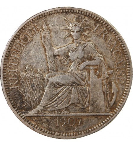 INDOCHINE FRANCAISE - PIASTRE DE COMMERCE ARGENT 1907 A PARIS