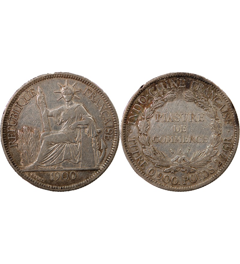 INDOCHINE FRANCAISE - PIASTRE DE COMMERCE ARGENT 1900 A PARIS