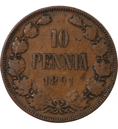 FINLANDE, ALEXANDRE III - 10 PENNIÄ 1891
