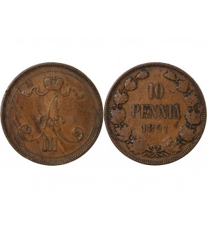 FINLANDE, ALEXANDRE III - 10 PENNIÄ 1891 2