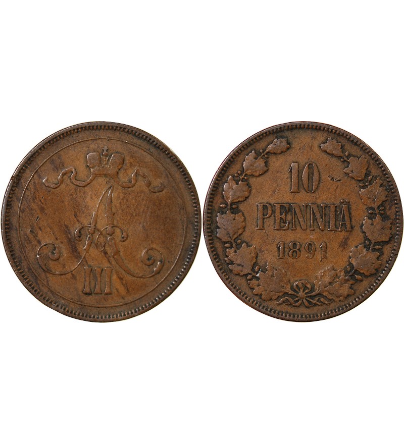 FINLANDE, ALEXANDRE III - 10 PENNIÄ 1891