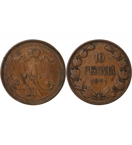 FINLANDE, ALEXANDRE III - 10 PENNIÄ 1891