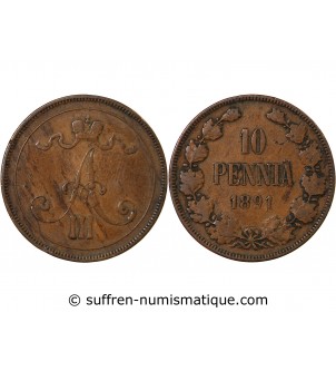 FINLANDE, ALEXANDRE III - 10 PENNIÄ 1891