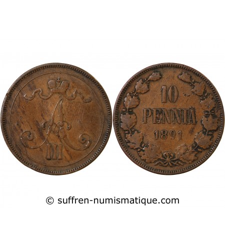 FINLANDE, ALEXANDRE III - 10 PENNIÄ 1891