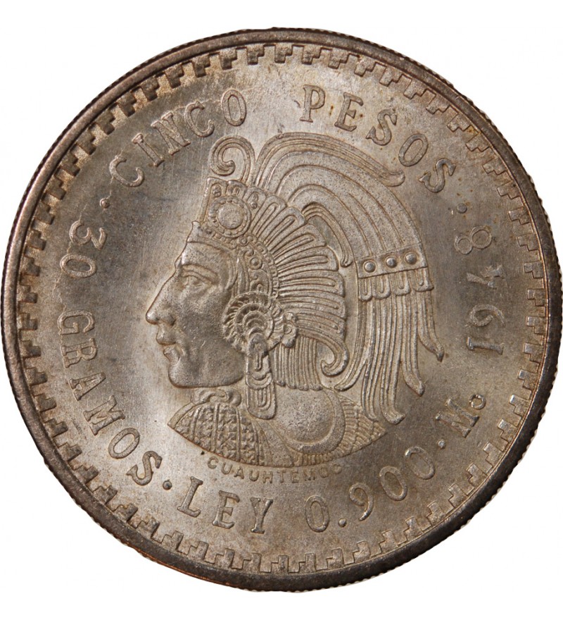 MEXIQUE, CUAUHTEMOC - 5 PESOS ARGENT 1948 Mo MEXICO