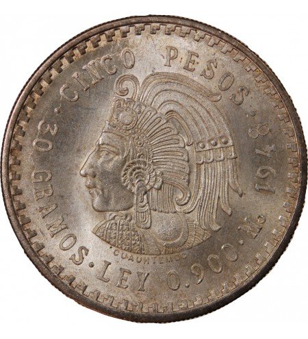 MEXIQUE, CUAUHTEMOC - 5 PESOS ARGENT 1948 Mo MEXICO