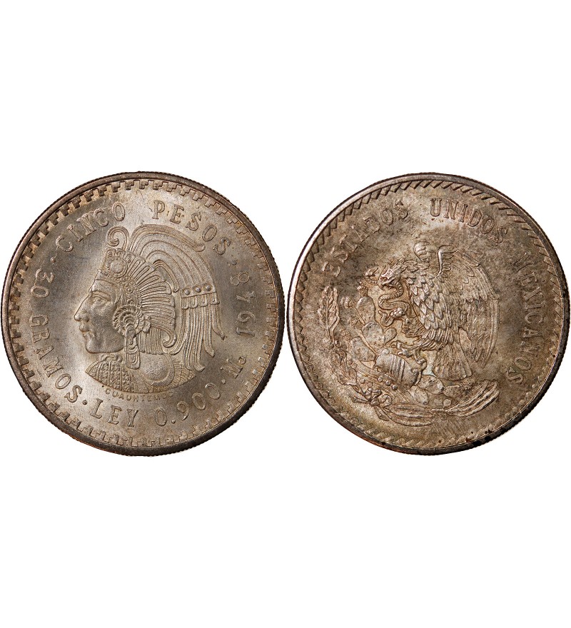 MEXIQUE, CUAUHTEMOC - 5 PESOS ARGENT 1948 Mo MEXICO