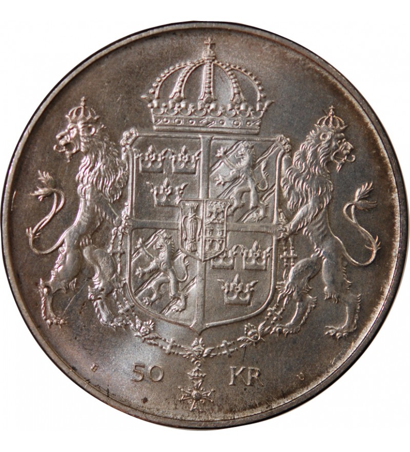 SUEDE, MARIAGE DE CARL XVI GUSTAF - 50 KRONOR ARGENT 1976