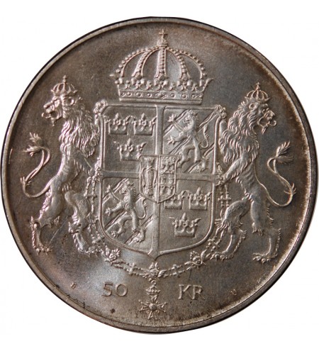 SUEDE, MARIAGE DE CARL XVI GUSTAF - 50 KRONOR ARGENT 1976