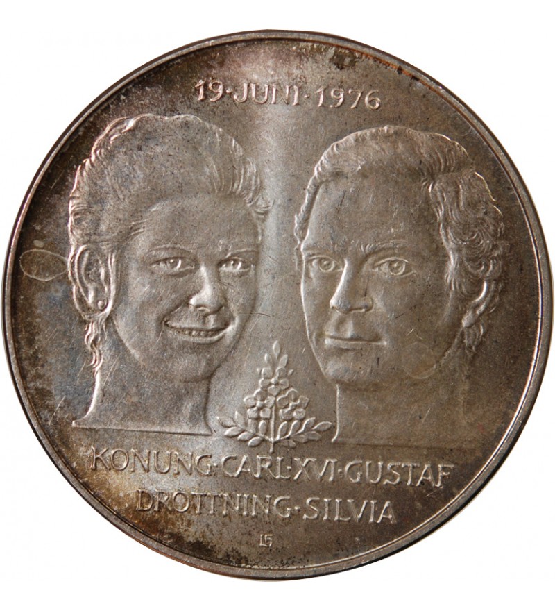 SUEDE, MARIAGE DE CARL XVI GUSTAF - 50 KRONOR ARGENT 1976