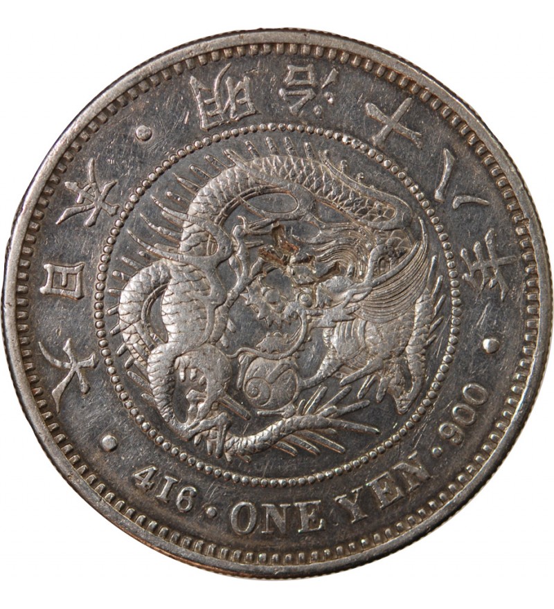 JAPON, MEIJI - 1 YEN ARGENT AN 18 (1885) - CONTREMARQUES