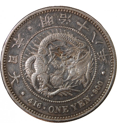 JAPON, MEIJI - 1 YEN ARGENT AN 18 (1885) - CONTREMARQUES