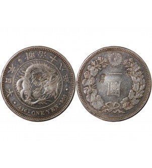 JAPON, MEIJI - 1 YEN ARGENT AN 18 (1885) - CONTREMARQUES 2