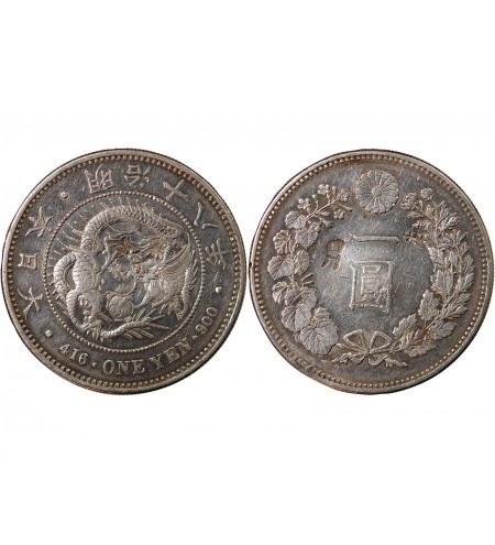 JAPON, MEIJI - 1 YEN ARGENT AN 18 (1885) - CONTREMARQUES