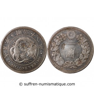 JAPON, MEIJI - 1 YEN ARGENT AN 18 (1885) - CONTREMARQUES