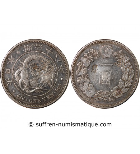 JAPON, MEIJI - 1 YEN ARGENT AN 18 (1885) - CONTREMARQUES