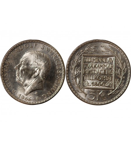 SUEDE, REFORME DE LA CONSTITUTION - 5 KRONOR ARGENT 1966