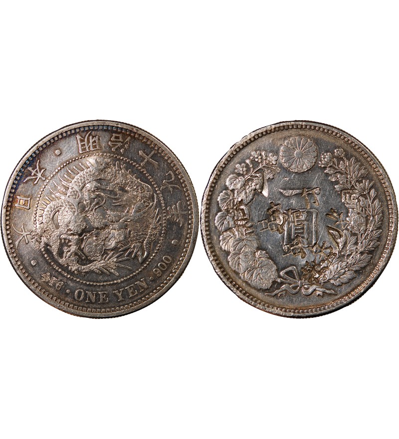JAPON, MEIJI - 1 YEN ARGENT AN 19 (1885) - CONTREMARQUES