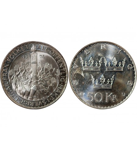 SUEDE, REFORME DE LA CONSTITUTION - 50 KRONOR ARGENT 1975