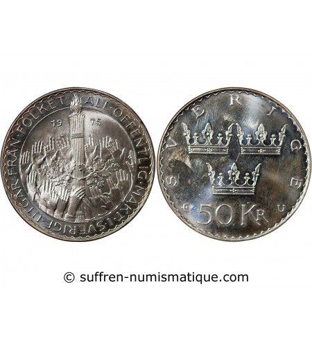 SUEDE, REFORME DE LA CONSTITUTION - 50 KRONOR ARGENT 1975
