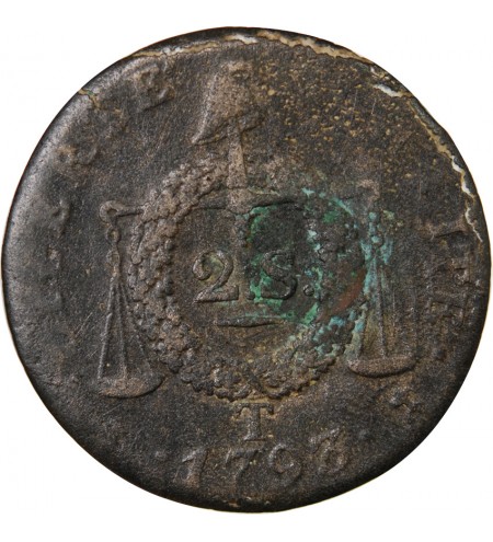 REVOLUTION FRANCAISE, CONVENTION - 2 SOLS A LA BALANCE 1793 B STRASBOURG