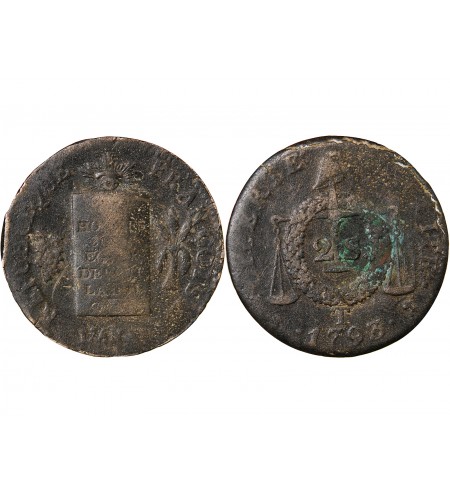 REVOLUTION FRANCAISE, CONVENTION - 2 SOLS A LA BALANCE 1793 B STRASBOURG