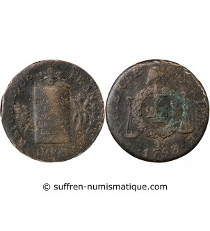 REVOLUTION FRANCAISE, CONVENTION - 2 SOLS A LA BALANCE 1793 B STRASBOURG