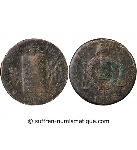 REVOLUTION FRANCAISE, CONVENTION - 2 SOLS A LA BALANCE 1793 B STRASBOURG