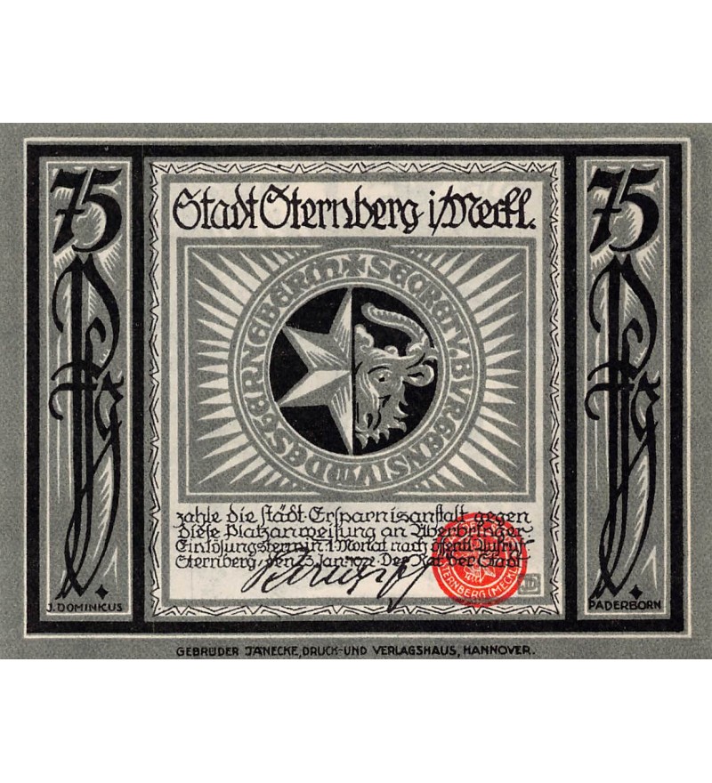 ALLEMAGNE, STERNBERG - 75 PFENNIG 1922