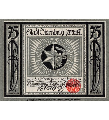 ALLEMAGNE, STERNBERG - 75 PFENNIG 1922