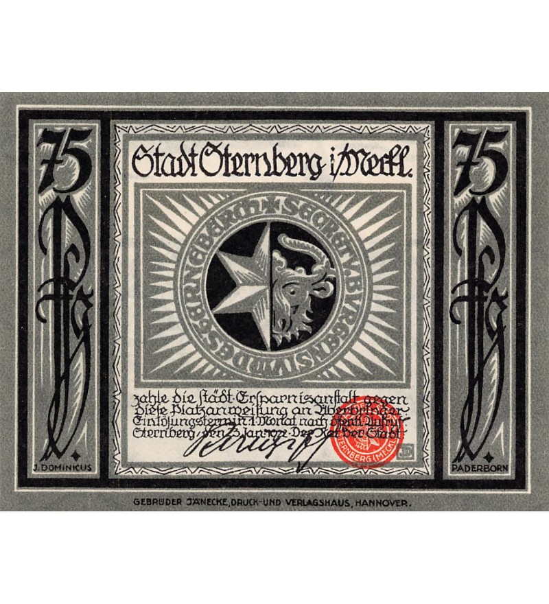 ALLEMAGNE, STERNBERG - 75 PFENNIG 1922