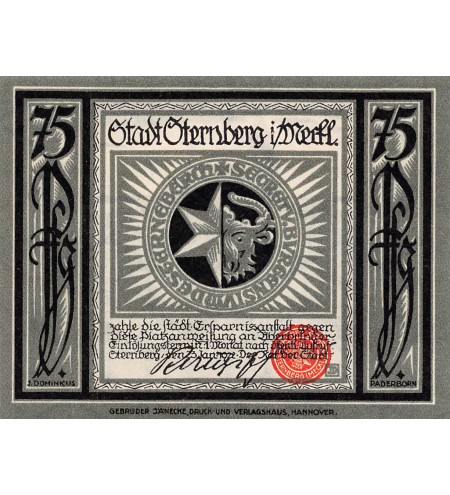 ALLEMAGNE, STERNBERG - 75 PFENNIG 1922