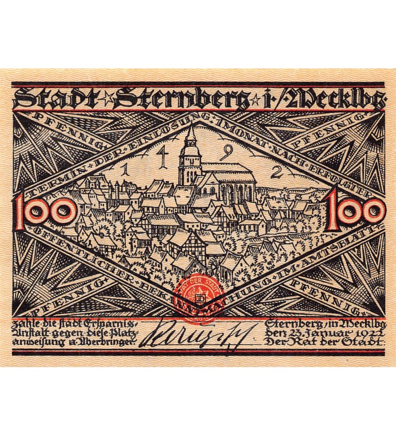 ALLEMAGNE, STERNBERG - 100 PFENNIG 1922