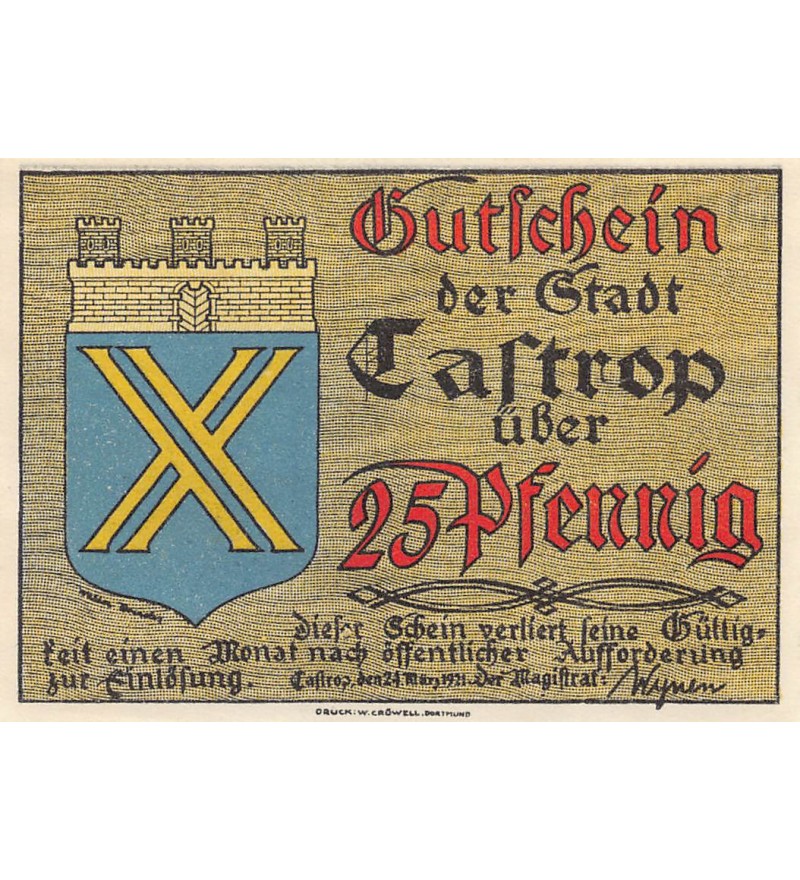 ALLEMAGNE, CASTROP - 25 PFENNIG 1921